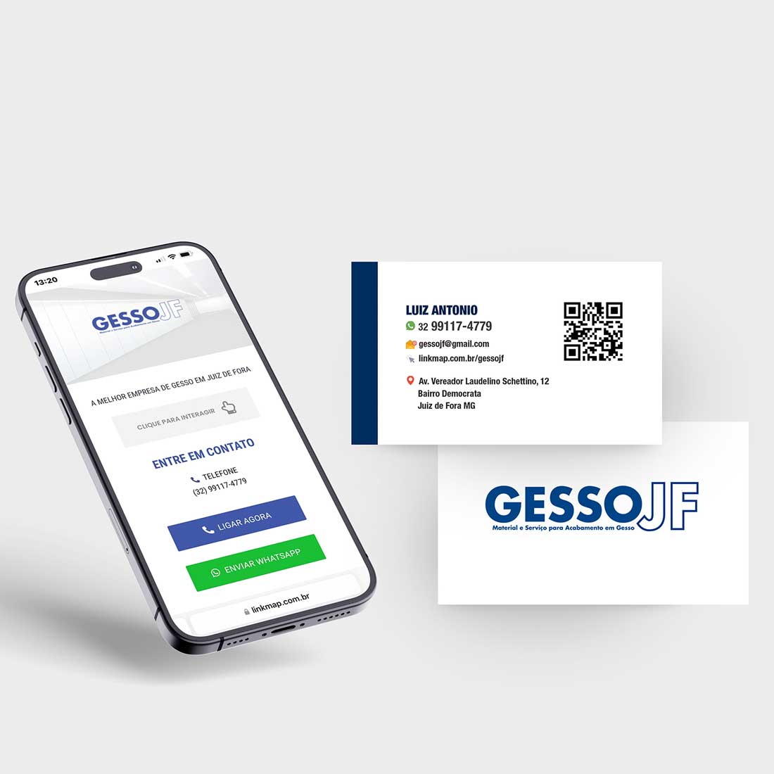 Gesso JF - Cartão de Visita Digital + Cartão de Visitas tradicional com QR Code