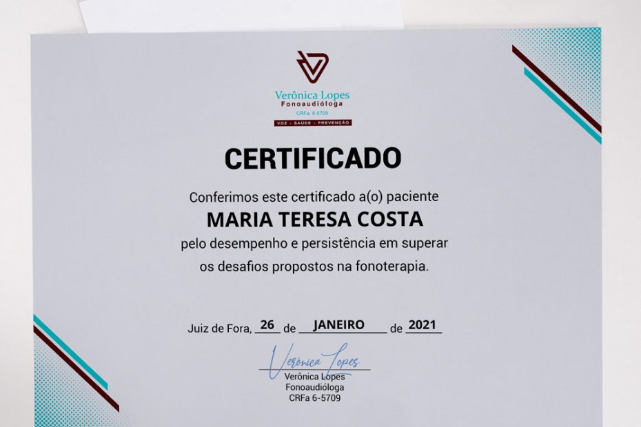Verônica Lopes (Fonoaudióloga) - Certificado