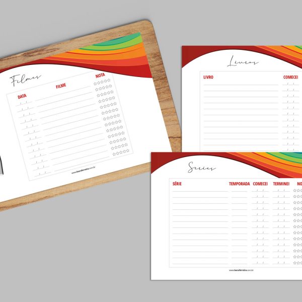 Filmes, Séries e Livros - Planner Completo para Imprimir - Layout Pride / Rainbow / Arco-Íris